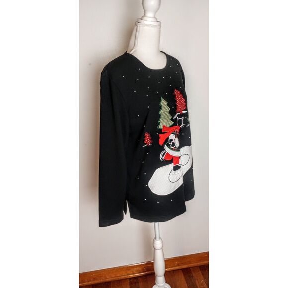 Vintage Christmas Cat / Ugly Xmas Sweater / Ice Skating Cat / Sz Med/ Sweatshirt - Picture 5 of 12